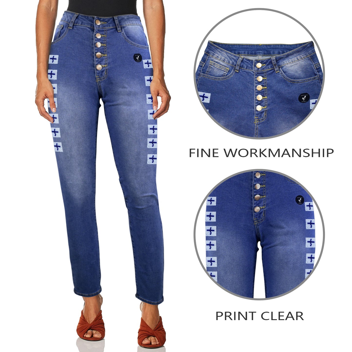 4 DIRECTIONS  Women's Jeans (Front Printing)(Made in Queens)